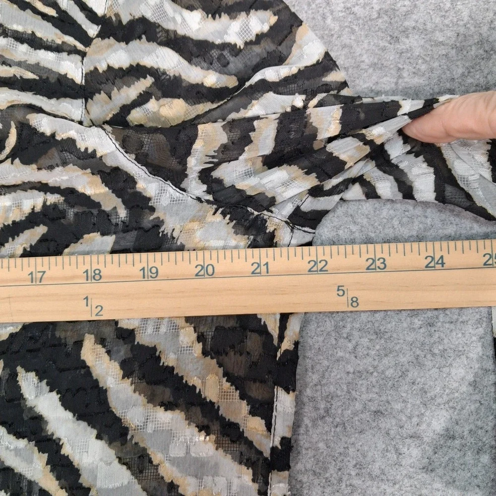 Ruby Rd. Blouse Womens 16P Black Zebra Print Roll-Tab Sleeve Burnout Button Up
